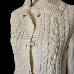 L.L. Bean Cream Cable Knit Button-Up Cardigan